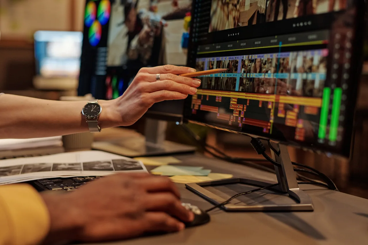 Editor working with a video editing timeline